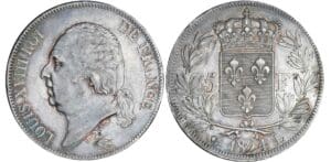 5 francs Louis XVIII au buste nu - 1824 L (Bayonne)