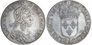 Louis XIII - Ecu du 2ème poinçon de Warin - 1643 A (Paris) . et baies