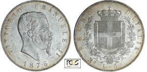 Italie - Vittorio Emanuele II - 5 lire 1876 R (Rome)