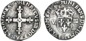 Henri IV (1589-1610) - Huitième d'écu à la croix bâtonnée fleurdelisée - 1607 H (La Rochelle)