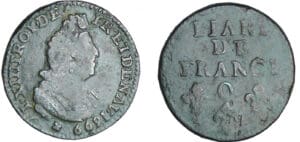 Louis XIV (1643-1715) - Liard de France, 3ème type au buste âgé - 1699 O (Riom)