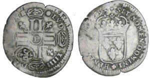 Louis XIV (1643-1715) - 15 deniers ou quinzain contremarqué d’une fleur de lis - 1693 E (Tours)