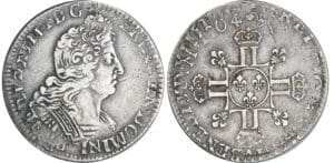 Louis XIV (1643-1715) - ¼ écu aux 8 L, 2ème type - 1704 A (Paris) flan réf