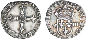 Henri IV (1589-1610) - Huitième d'écu à la croix feuillue - 1607 T (Nantes)