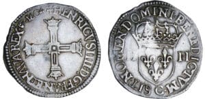 Henri IV (1589-1610) - Quart d'écu à la croix bâtonnée couronnée - 1604 C (Saint-Lô)