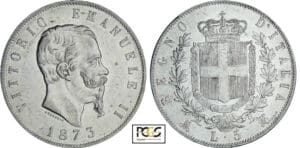 Italie - Vittorio Emanuele II - 5 lire 1873 M (Milan)