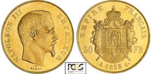 50 francs Napoléon III tête nue - 1855 A (Paris) 50 francs Napoléon III tête nue - 1855 A (Paris)
