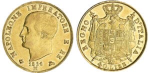 Italie - Règne d'Italie - 40 lire 2ème type - Tranche en creux - 1814 M (Milan)