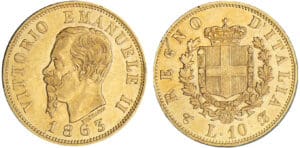 Italie - Vittorio Emanuele II - 10 lire 1863 T (Turin)