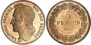 Belgique - Léopold 1er - 5 francs  1844 - Essai en bronze