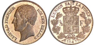 Belgique - Léopold 1er - 1 /2 franc  1847 - Essai en bronze