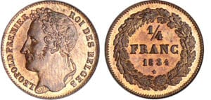 Belgique - Léopold 1er - 1 /4 franc  1834 - Essai en bronze