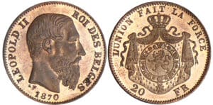 Belgique - Léopold II - 20 francs 1870 - Essai en bronze