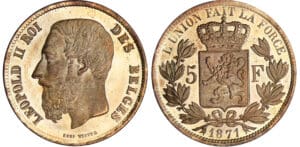 Belgique - Léopold II - 5 francs 1871 - essai en bronze