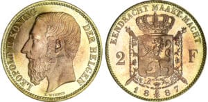 Belgique - Léopold II - 2 francs 1887 - essai en bronze