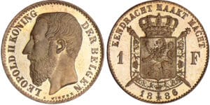 Belgique - Léopold II - 1 franc 1886 - essai en bronze