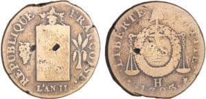 2 sols à la balance - An II - 1793 H (La Rochelle) 2 sols à la balance - An II - 1793 H (La Rochelle)