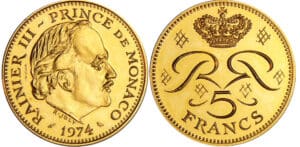 Monaco - Rainier III - 5 francs 1974 - Essai en or