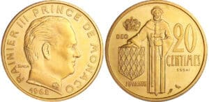 Monaco - Rainier III - 20 centimes 1962 - Essai en or