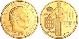 Monaco - Rainier III - 10 centimes 1962 - Essai en or