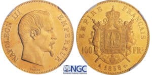 100 francs Napoléon III tête nue - 1858 A (Paris) 100 francs Napoléon III tête nue - 1858 A (Paris)