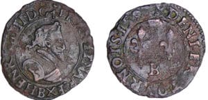 Henri IV (1589-1610) - Denier tournois - 1593 B (Dieppe)