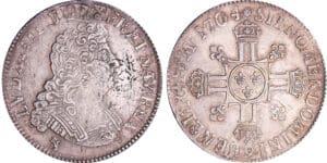 Louis XIV (1643-1715) - Ecu aux 8 L, 2ème type à la tête nue - 1704 9 (Rennes) flan réf