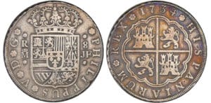 Espagne (Spain) - Philippe V - 8 reales 1734 JF