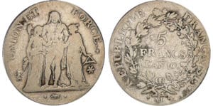 Directoire (1795-1799) - 5 francs Hercule union et force An 10 MA (Marseille)