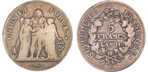 Directoire (1795-1799) - 5 francs Hercule union et force An 11 K (Bordeaux)