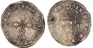 Henri IV (1589-1610) - Quart d'écu à la croix feuillue - 1592 L (Bayonne)