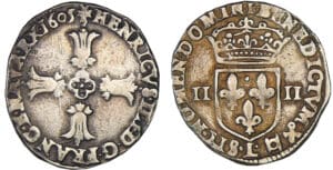 Henri IV (1589-1610) - Quart d'écu à la croix feuillue - 1605 L (Bayonne)