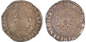 Henri III (1574-1589) - Ligue - Demi-franc au col plat - 1590 K (Saint-Lizier).