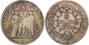 Directoire (1795-1799) - 5 francs Hercule union et force An 11 L (Bayonne)