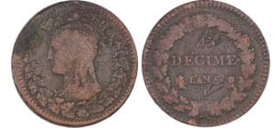 Directoire (1795-1799) - 1 décime Dupré - surfrappe du 2 décimes - An 5 I (Limoges)