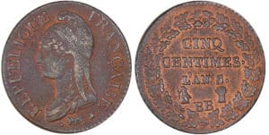 Directoire (1795-1799) - 5 centimes Dupré grand module An 8 BB (Strasbourg) 8 sur 7
