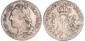 Louis XV (1715-1774) - 1/5 d'écu à la vieille tête - 1774 BB (Strasbourg)