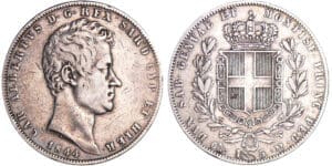 Italie - Carlo Alberto (1831-1849) - 5 lire 1844 (Gênes)