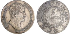 Bonaparte premier consul (1799-1804) - 5 francs An XI A (Paris)