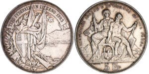 Suisse - Tir fédéral - 5 francs Lugano 1883