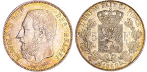 Belgique - Léopold II (1865-1909) - 5 francs 1868 tranche type B