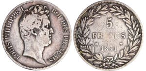 Louis-Philippe Ier (1830-1848) - 5 francs tête nue tranche en creux 1831 MA (Marseille) petit palmier