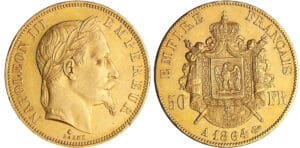 Napoléon III (1852-1870) - 50 francs tête laurée 1864 A (Paris)