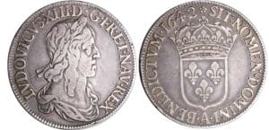 Louis XIII (1610-1643) - Ecu du 1er poinçon de Warin à la mèche étroite - 1642 A (Paris) Rose, avec baies.