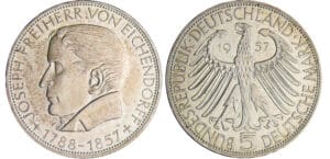 Allemagne - 5 mark 1957 J (Hambourg)