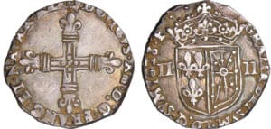 Louis XIII (1610-1643) - ¼ d'écu de Navarre à la croix fleurdelisée - 1628 F (Saint-Palais)