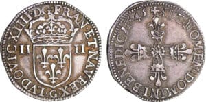 Louis XIV (1643-1715) - ¼ d'écu, frappe au marteau, avers côté écu de France - 1645 G (Poitiers)