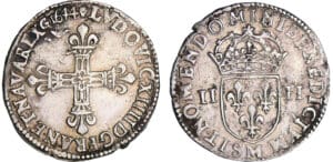 Louis XIV (1643-1715) - ¼ d'écu, frappe au marteau, avers côté croix - 1644 M (Toulouse)