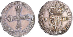 Louis XIV (1643-1715) - ⅛ d'écu, frappe au marteau, avers côté croix - 1644 M (Toulouse)