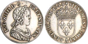 Louis XIV (1643-1715) - ¼ d'écu à la mèche courte - 1644 A (Paris) rose